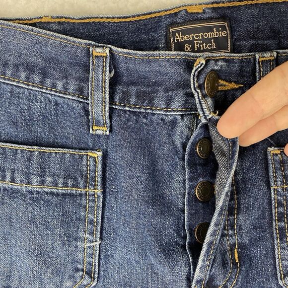 Vtg Abercrombie & Fitch Jeans Womens Size 4 Blue Low Rise Flare Y2K Patch Pocket - Picture 7 of 13